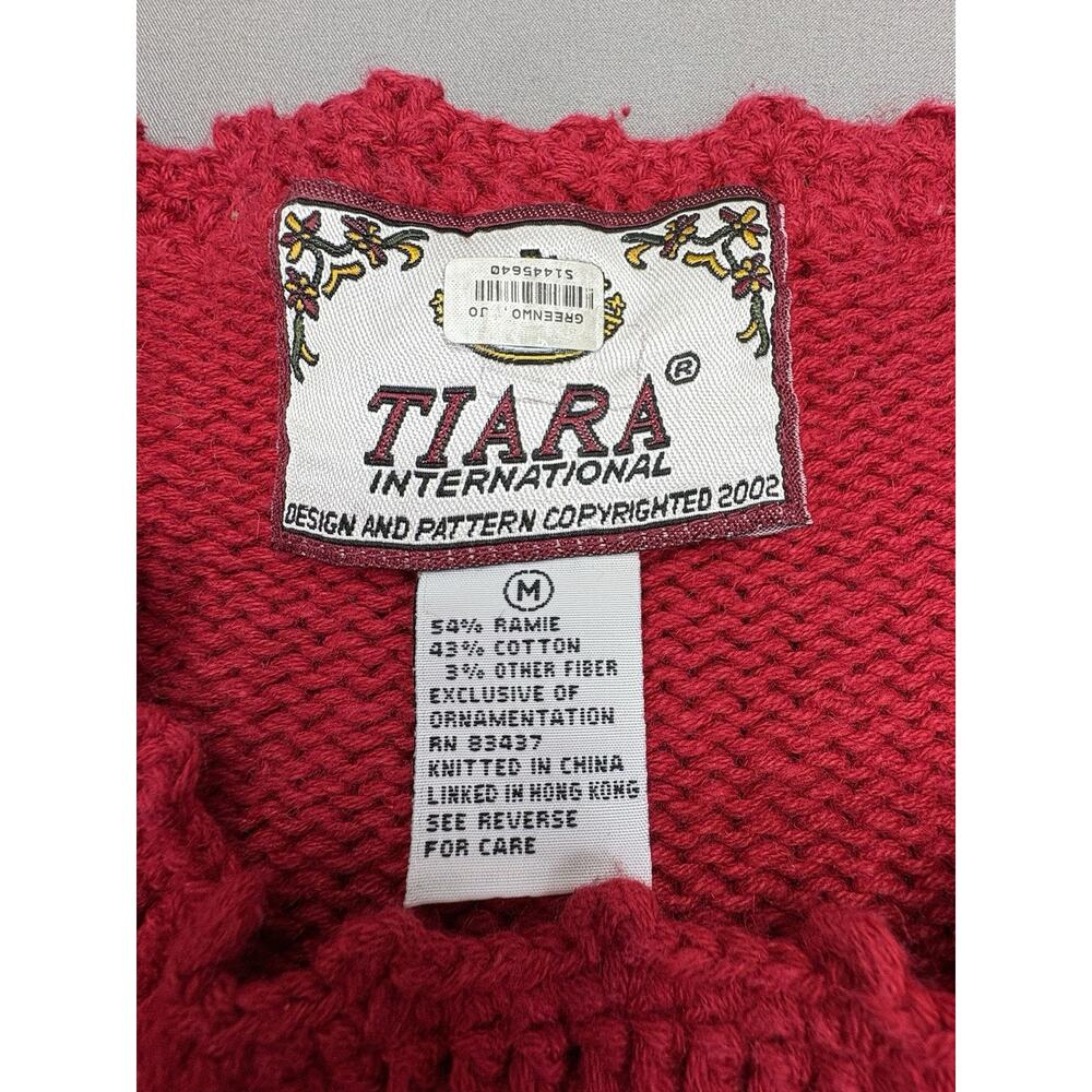 Vintage Christmas Sweater Womens M Red Embroidered Tree Presents Retro Y2K Tiara - Picture 6 of 9